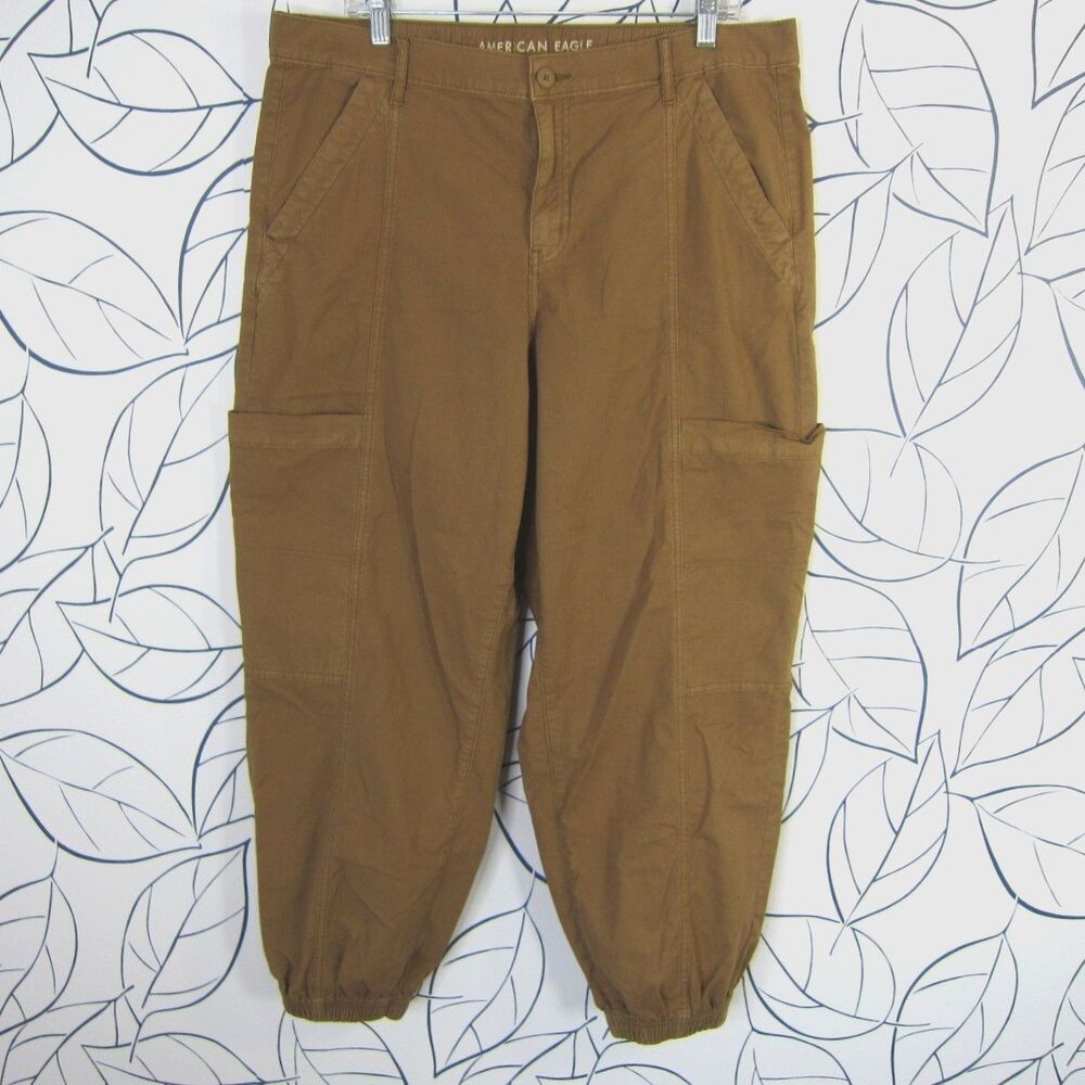American Eagle High Rise Baggy Jogger Cargo Pants Brown Size 14 Reg